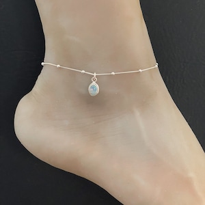 Genuine Ethiopian Opal Anklet, Sterling Silver Beaded Anklet Bracelet, Good Luck Charm Jewelry, Dainty Fire Opal Anklet, October Birthstone