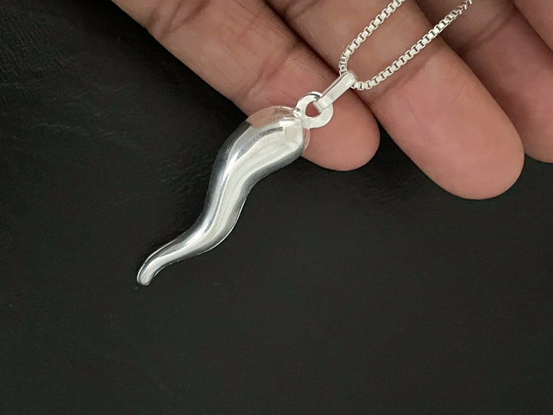 Jewel Tie Sterling Silver Italian Horn Pendant 8mm x 38mm Jewel Tie Sterling Silver Italian Horn Pendant 8mm x 38mm