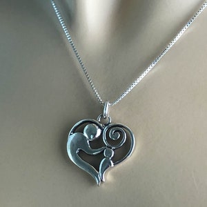 Mother and Child Necklace, Mother and Child Pendant, Sterling Silver Heart Necklace, Heart Charm Pendant, Gift For Mom, Mother Necklace image 7