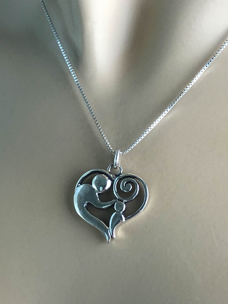 Mother and Child Necklace, Mother and Child Pendant, Sterling Silver Heart Necklace, Heart Charm Pendant, Gift For Mom, Mother Necklace image 7
