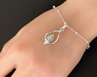 Natural Ethiopian Opal Bracelet, Sterling Silver Beaded Bracelet, Opal Charm Bracelet, White Fire Opal Stackable Bracelet, Bridal Bracelet
