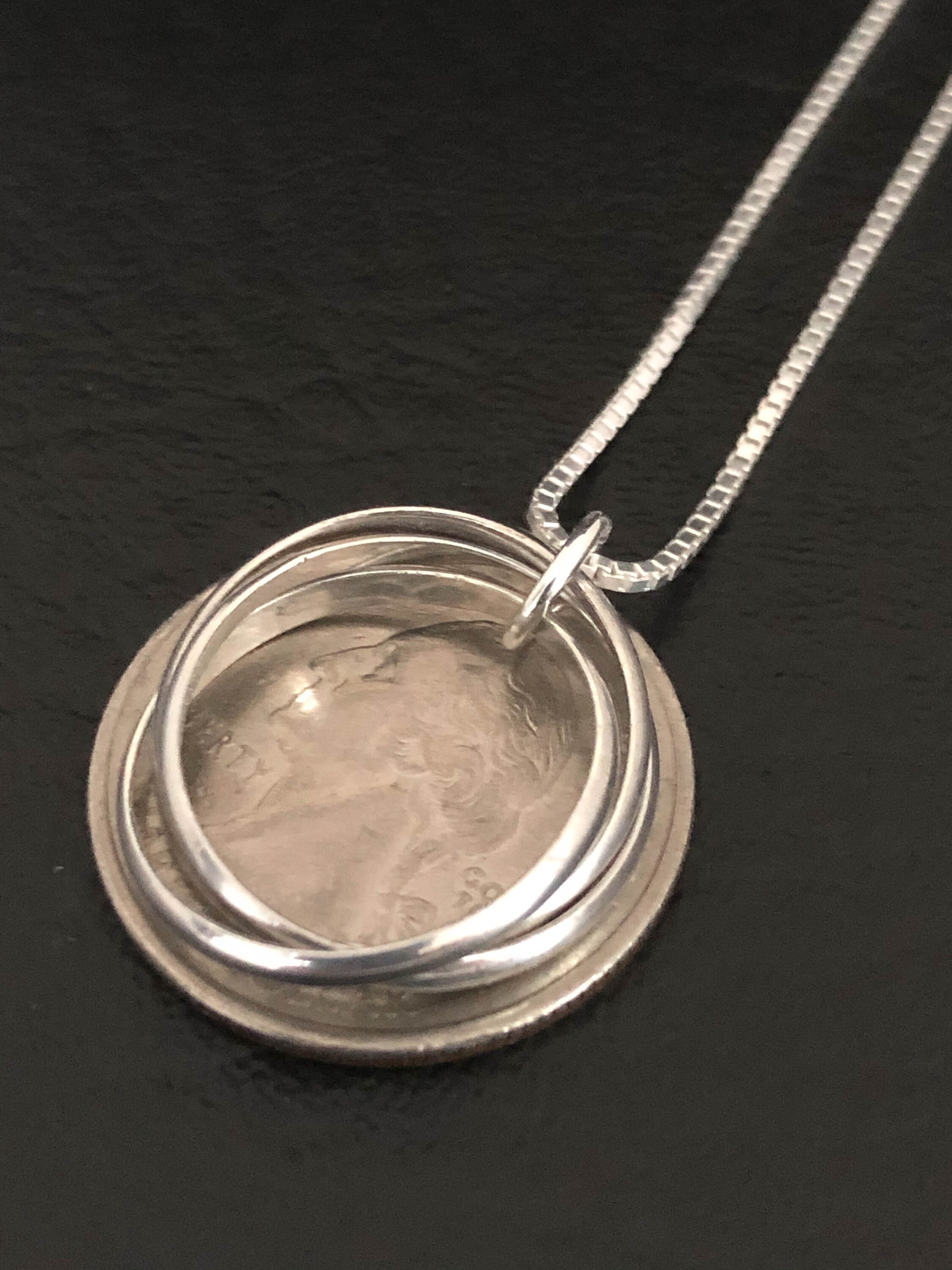 Three Circles Necklace Sterling Silver 3 Rings Necklace 30th Etsy