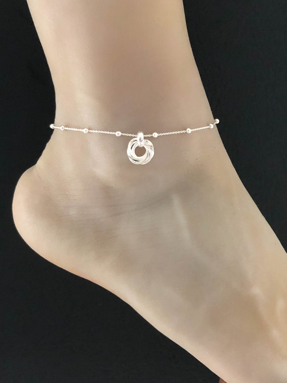 ◆STONEHENgE◆ silver anklet SC1757 7 Circles Anklet, Sterling Silver Beaded Ankle Bracelet, 7