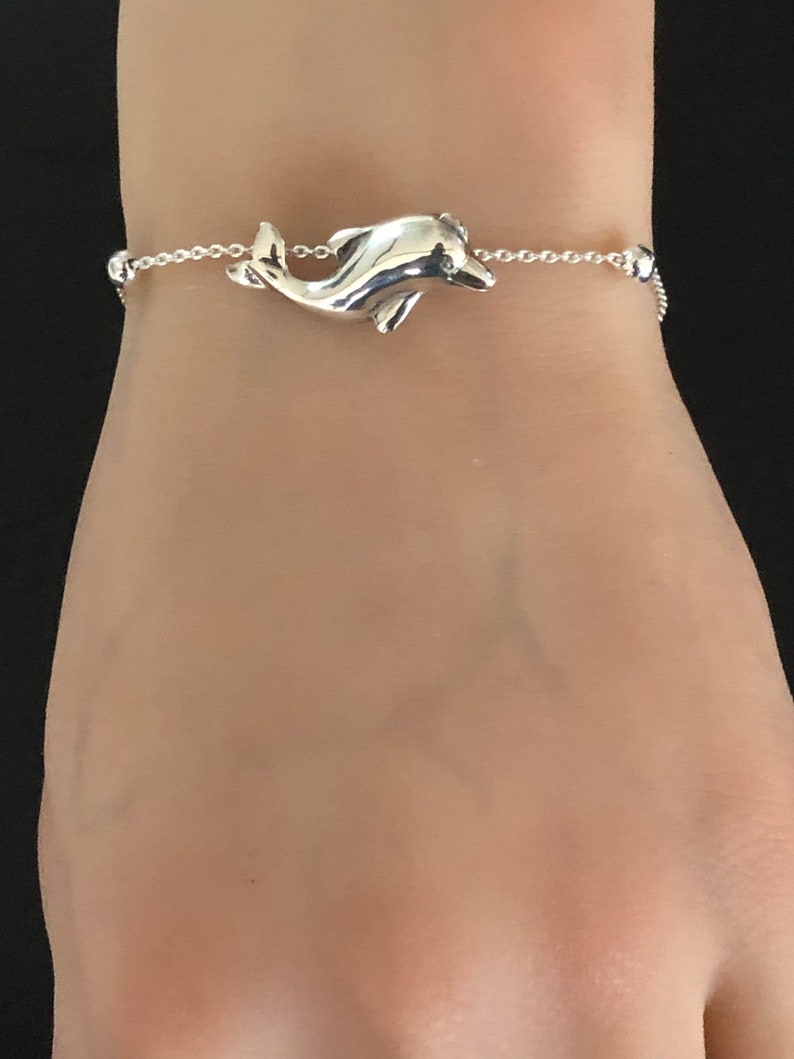 Dolphin Bracelet Sterling Silver Beaded Bracelet Dolphin Etsy