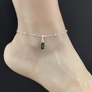 Genuine Black Ethiopian Opal Anklet, Sterling Silver Beaded Anklet Bracelet, Good Luck Charm Jewelry, Dainty Opal Anklet, October Birthstone