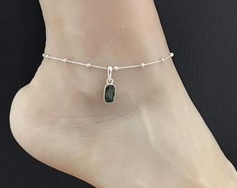 Genuine Black Ethiopian Opal Anklet, Sterling Silver Beaded Anklet Bracelet, Good Luck Charm Jewelry, Dainty Opal Anklet, October Birthstone