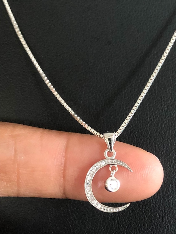 Moon Necklace, Sterling Silver Moon Pendant, Crescent Moon Charm Necklace,  Celestial Necklace, CZ Moon Pendant, Gift For Women, Moon Jewelry