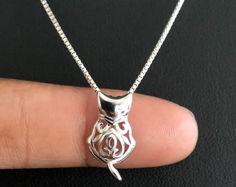 Collier chat, collier chat en filigrane d'argent sterling, pendentif à breloques chat, collier chaton, cadeau femme chat, bijoux pour amoureux des chats, cadeau fille