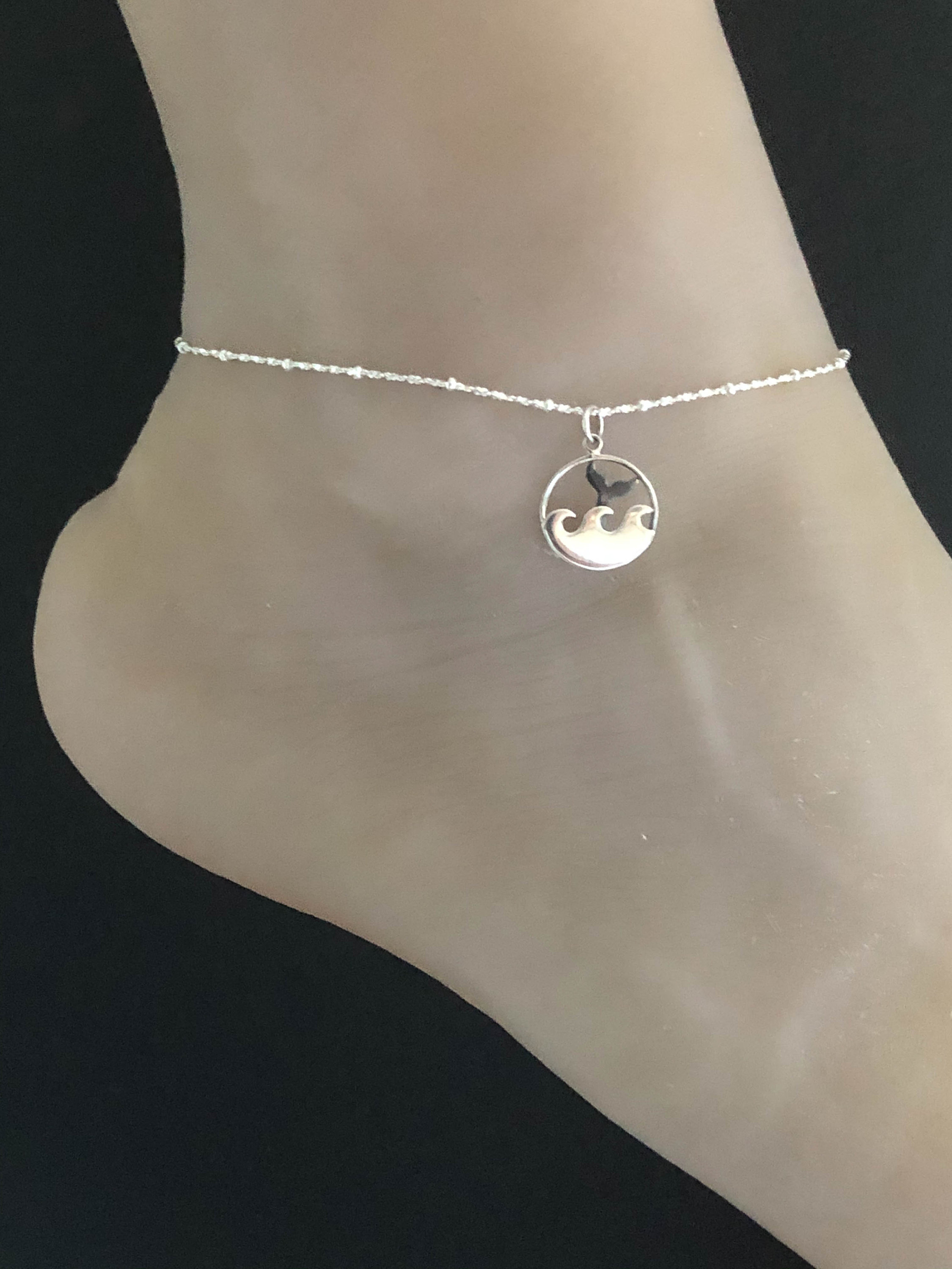 シルバー ビーズ付きアンクレット ビーチウェーブアンクレット、スターリングシルバービーズアンクル