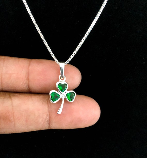 Sterling Silver Green Shamrock Pendant with Chain Sterling Silver Green Shamrock Pendant with Chain