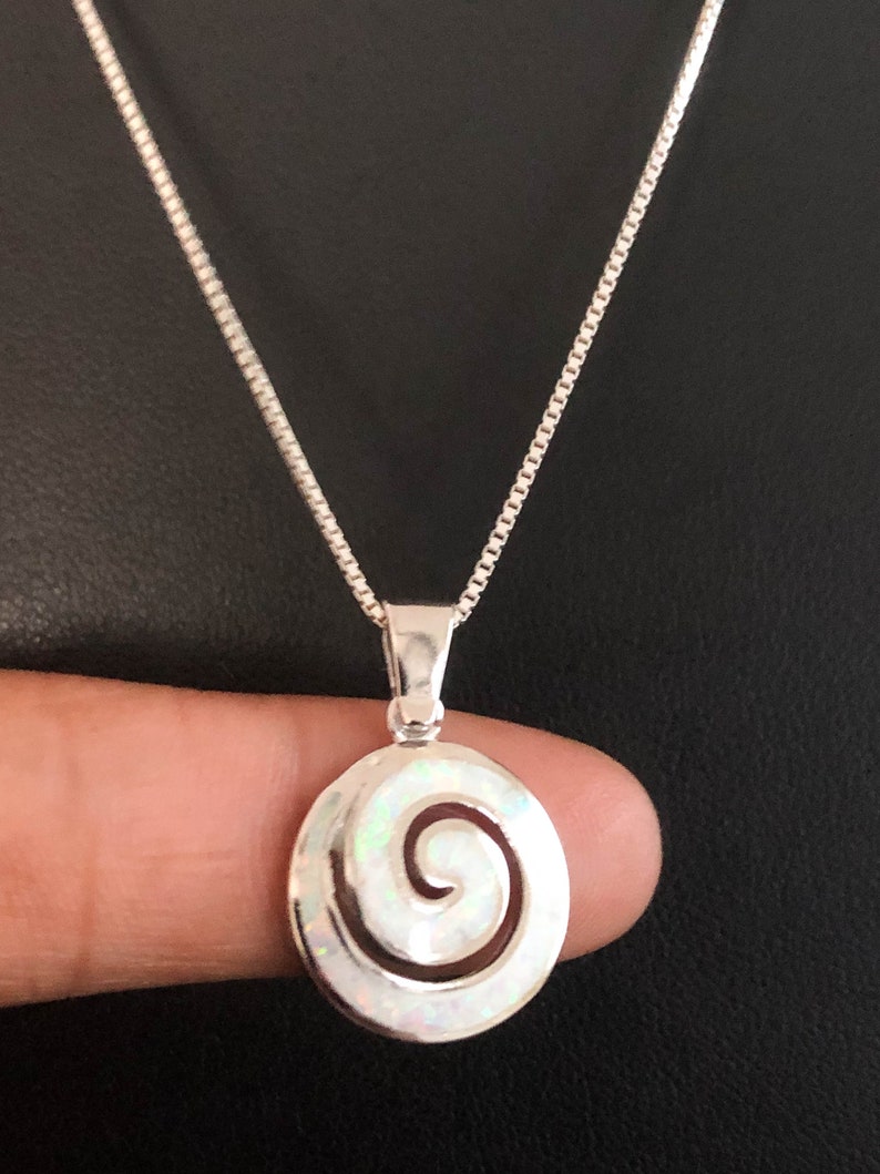 White Fire Opal Necklace Bridal Wedding Necklace October Birthstone Jewelry Sterling Silver Swirl Pendant White Opal Swirl Necklace