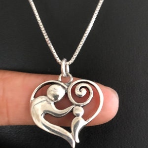 Mother and Child Necklace, Mother and Child Pendant, Sterling Silver Heart Necklace, Heart Charm Pendant, Gift For Mom, Mother Necklace image 2