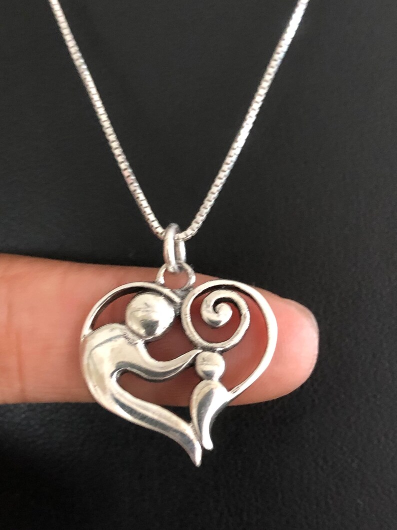 Mother and Child Necklace, Mother and Child Pendant, Sterling Silver Heart Necklace, Heart Charm Pendant, Gift For Mom, Mother Necklace image 2