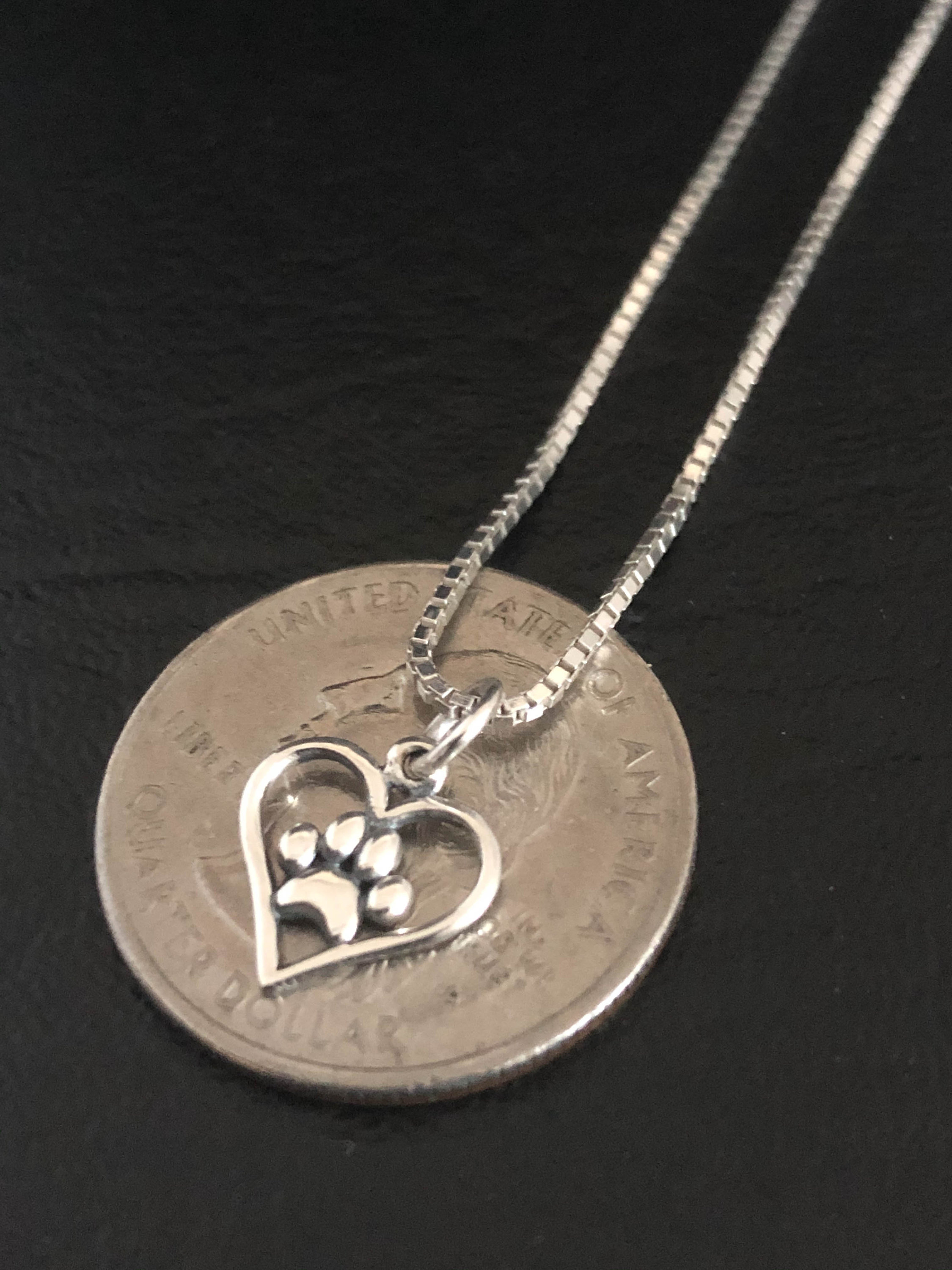 Small Paw Print Necklace Sterling Silver Paw Print Pendant Etsy