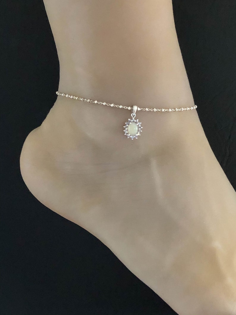 Tanzanites Anklet Natural Ethiopian Opal Anklet December Birthstone Jewelry October Birthstone Sterling Silver Beaded Ankle Bracelet