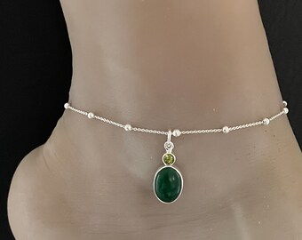 Genuine Nephrite Jade and Peridot Anklet, Sterling Silver Beaded Ankle  Bracelet, August Birthstone Jewelry, Barefoot Beach Wedding Chain