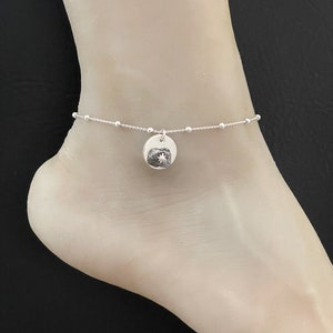 Genuine Tektite Anklet, Sterling Silver Beaded Ankle Bracelet, Natural Tektite Charm Anklet, Beach Wedding Anklet, North Star Jewelry
