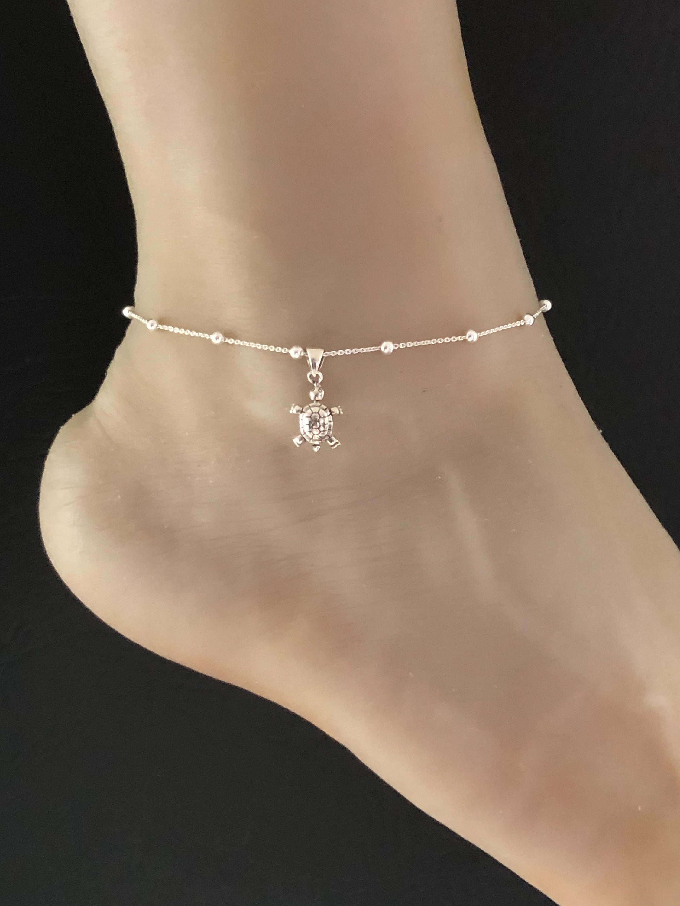 Turtle Anklet Sterling Silver Beaded Ankle Bracelet Good Etsy