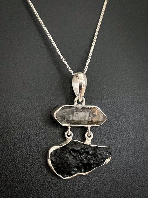 Genuine Tektite Pendant Sterling Silver 