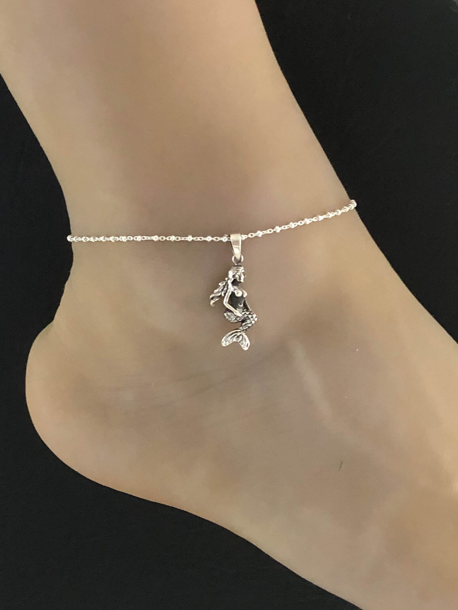 Mermaid Anklet Sterling Silver Beaded Ankle Bracelet Good Etsy