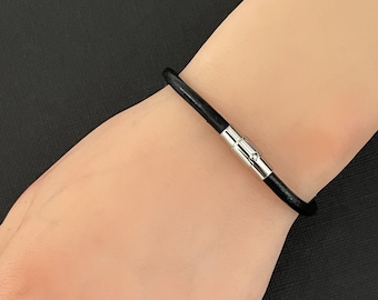 Natural Leather Cord Bracelet, Stainless Steel Magnetic Closure Bracelet, Stackable Bracelet, Unisex Gift, Magnetic Bracelet, Leather Cord
