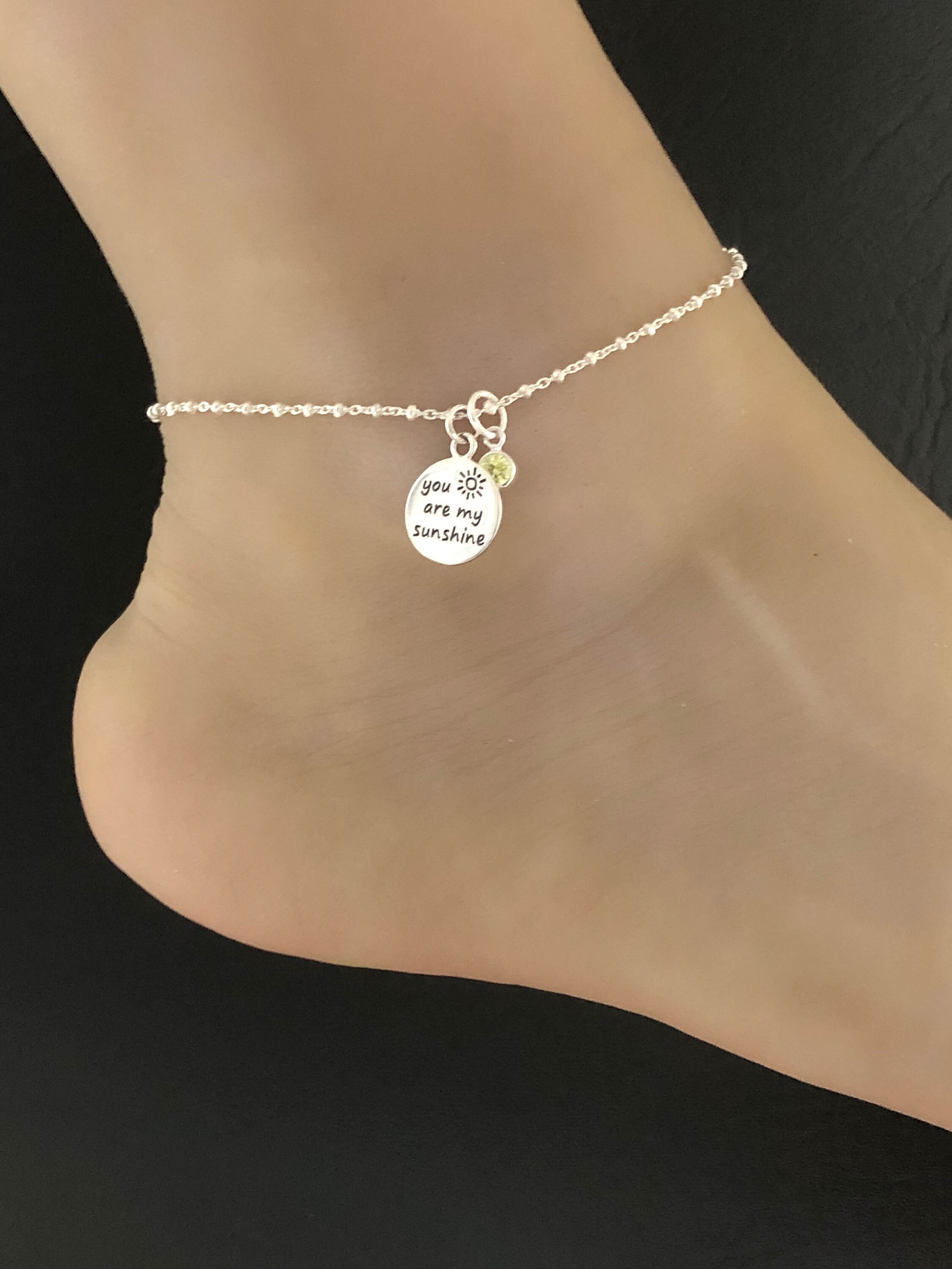 You Are My Sunshine Anklet Sterling Silver Beaded Ankle Etsy