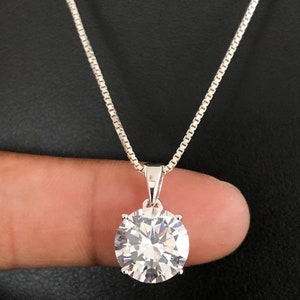 Sterling Silver Cz Necklace, Solitaire Necklace, Cubic Zirconia Necklace, Clear Cubic Zirconia Pendant, Wedding Necklace, Bridal Necklace image 2