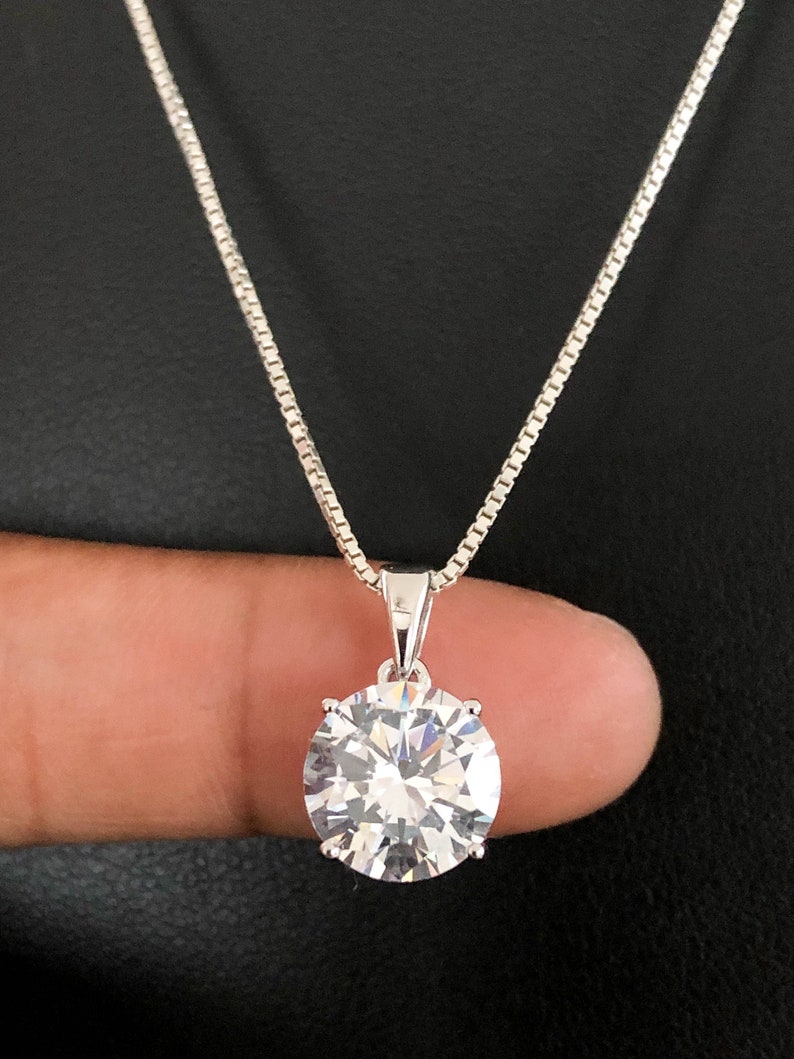 Sterling Silver Cz Necklace, Solitaire Necklace, Cubic Zirconia Necklace, Clear Cubic Zirconia Pendant, Wedding Necklace, Bridal Necklace image 2