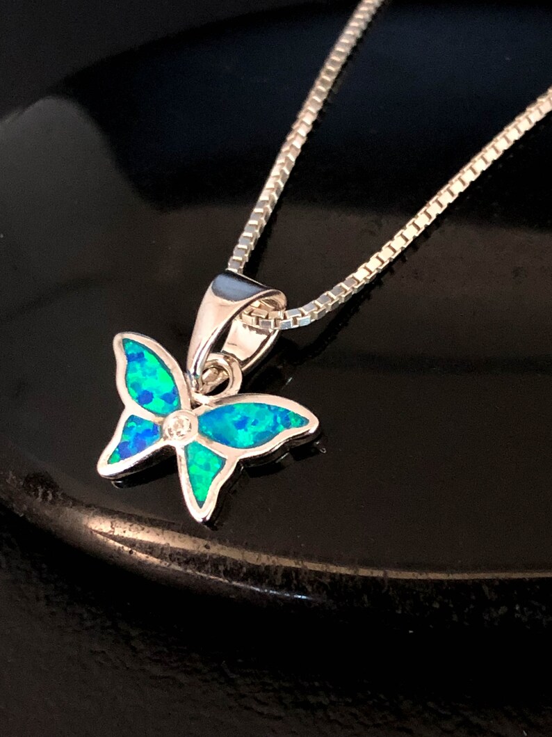 Dainty Butterfly Necklace Sterling Silver Opal Necklace | Etsy