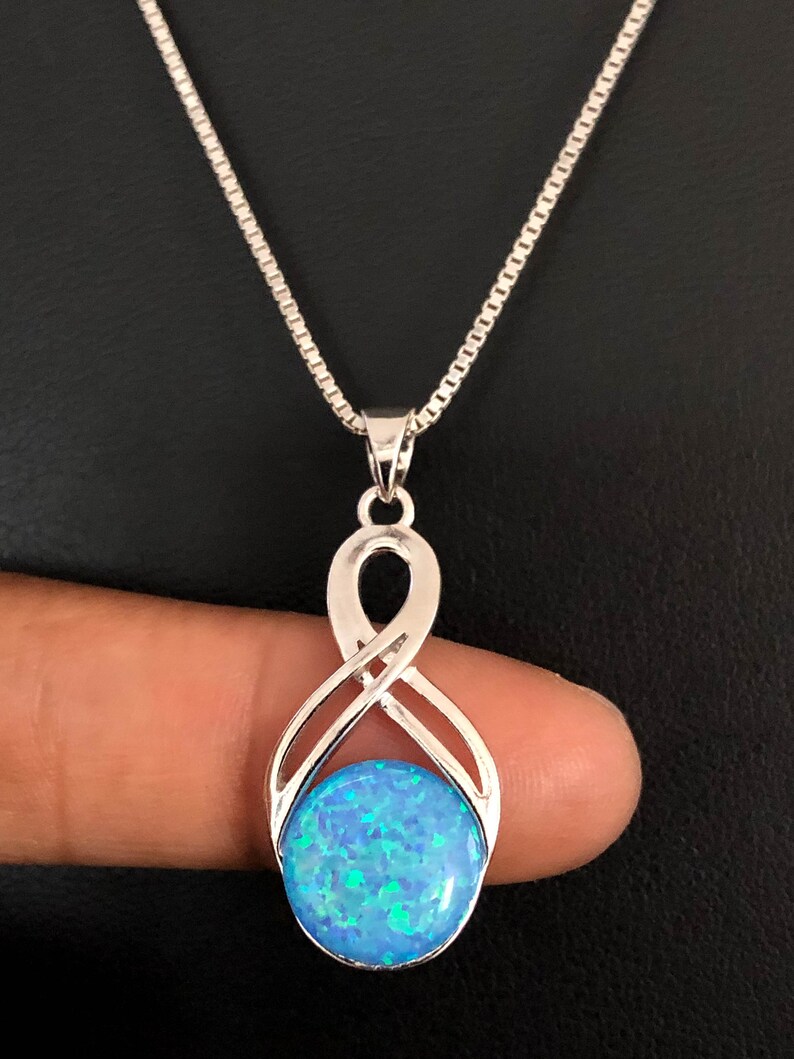 Fire Opal Necklace Sterling Silver Blue Opal Infinity Etsy