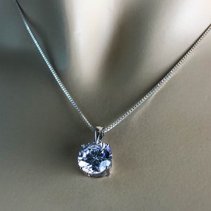 Sterling Silver Cz Necklace, Solitaire Necklace, Cubic Zirconia Necklace, Clear Cubic Zirconia Pendant, Wedding Necklace, Bridal Necklace image 6