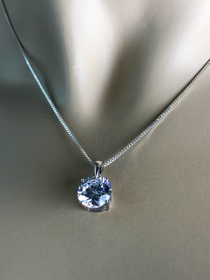 Sterling Silver Cz Necklace, Solitaire Necklace, Cubic Zirconia Necklace, Clear Cubic Zirconia Pendant, Wedding Necklace, Bridal Necklace image 6