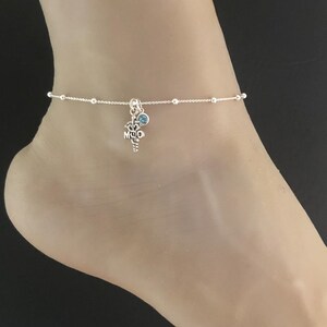 MD Anklet, Sterling Silver Beaded Ankle Bracelet, Good Luck Charm Jewelry, MD Charm Anklet, Birthstone Anklet, Health Care Provider Jewelry