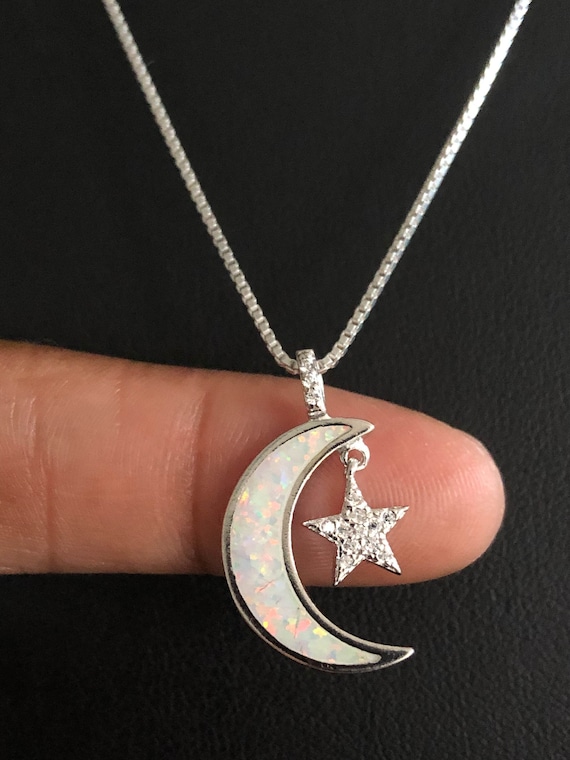 Buy Moon Star Necklace Sterling Silver Moon Star Pendant White