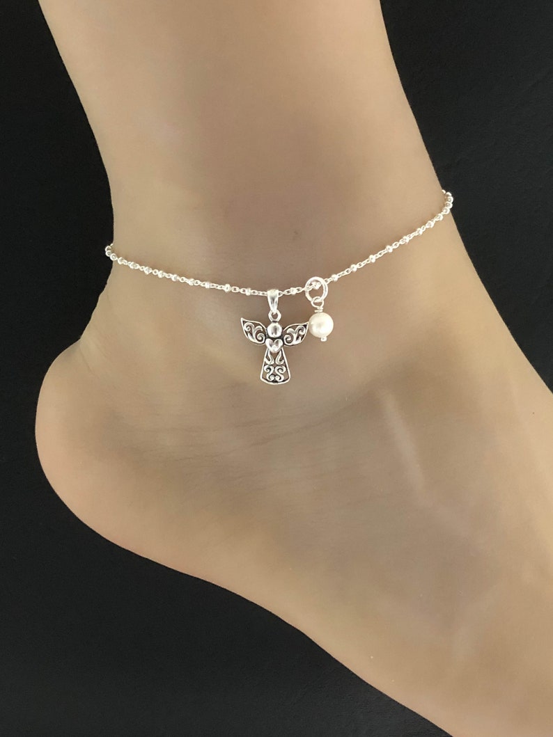 Angel Anklet Sterling Silver Beaded Ankle Bracelet Guardian Etsy