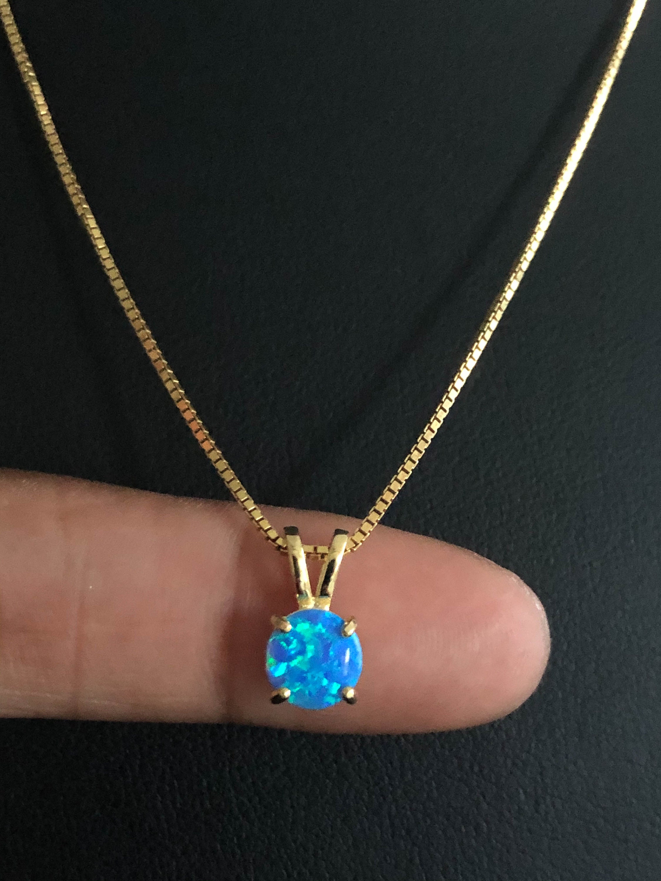 Blue Opal Necklace 14K Gold Plated Over Sterling Silver | Etsy