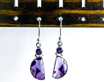 Genuine Amethyst Earrings, Sterling Silver Dangle Earrings, February Birthstone Jewelry, Valentine's Day Gifts, Bridal Wedding Earrings