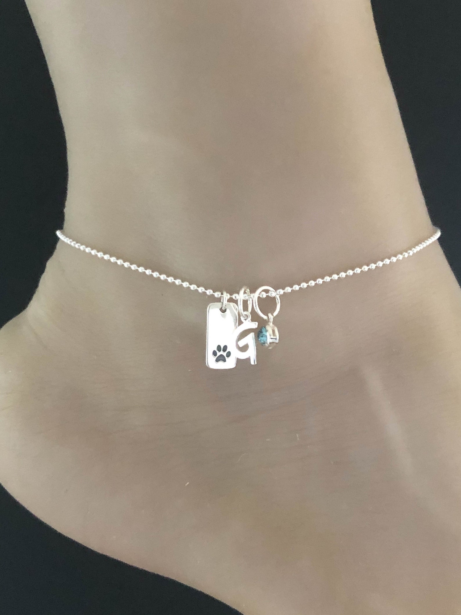 Paw Print Anklet Sterling Silver Beaded Ankle Bracelet Good Etsy