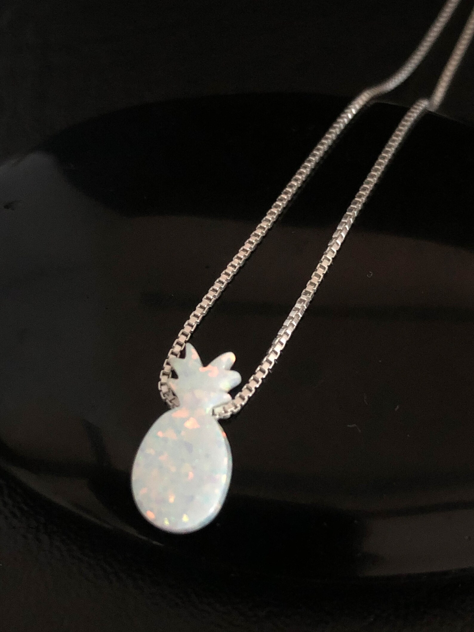 White Opal Pineapple Necklace Sterling Silver Pineapple Pendant 