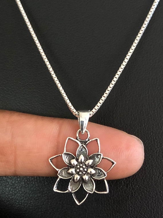 Lotus Locket Necklace Sterling Silver Lotus Flower India