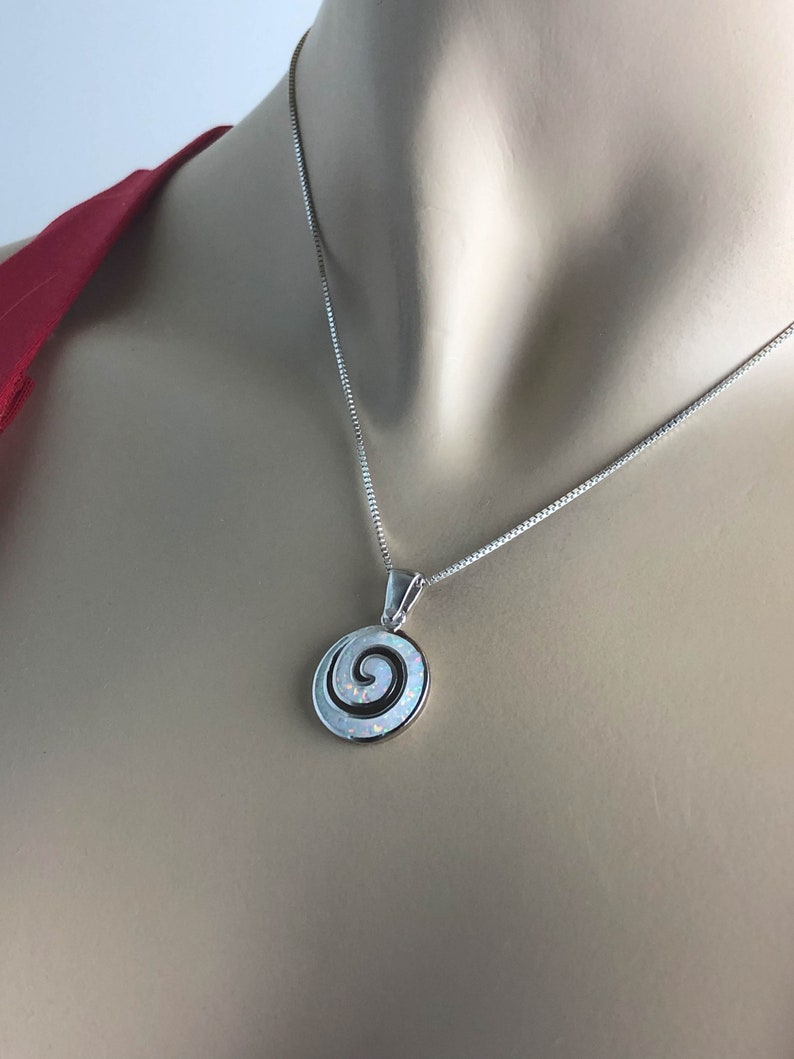 White Fire Opal Necklace Bridal Wedding Necklace October Birthstone Jewelry Sterling Silver Swirl Pendant White Opal Swirl Necklace