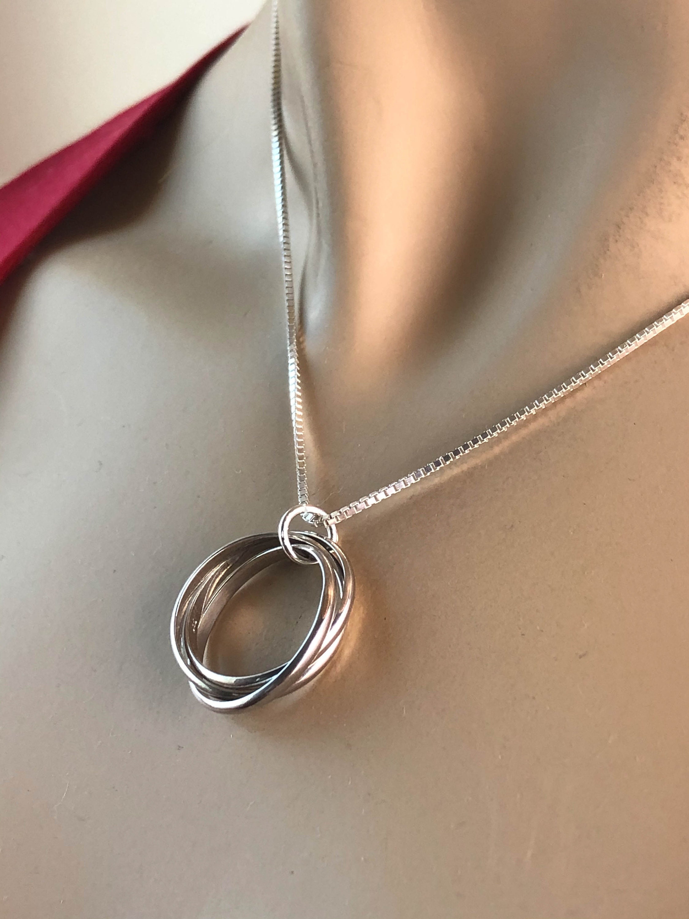Three Circles Necklace Sterling Silver 3 Rings Necklace 30th Etsy