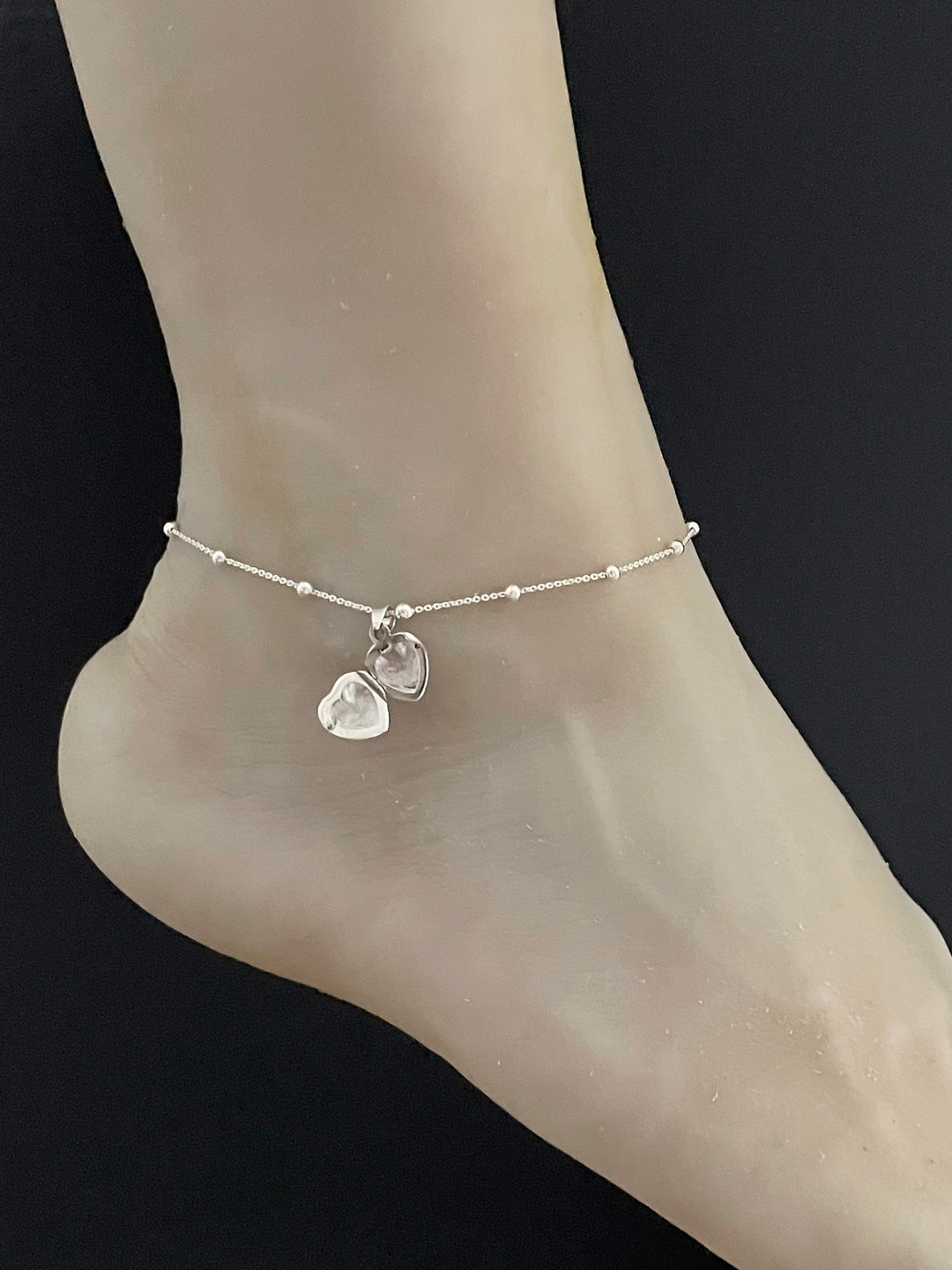 ◆STONEHENgE◆ silver heart anklet SC1770 925 Sterling Silver Heart Anklet with Balls | Dainty Heart