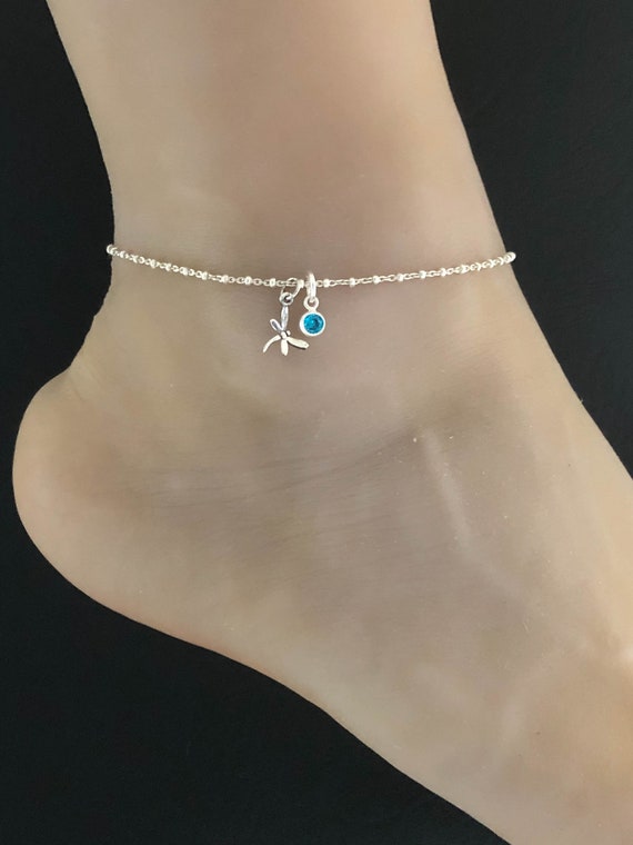 Sterling Silver Dragonfly Anklet Ankle Bracelet with Cubic Zirconia Sterling Silver Dragonfly Anklet Ankle Bracelet with Cubic Zirconia