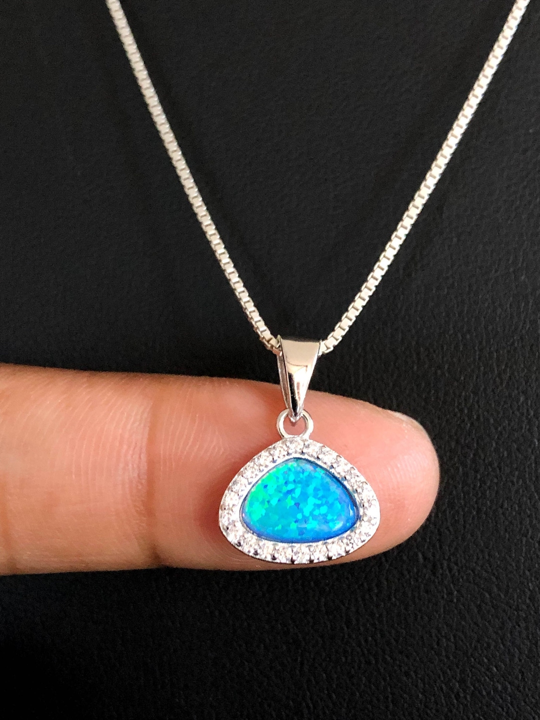 Blue Opal Triangle Necklace