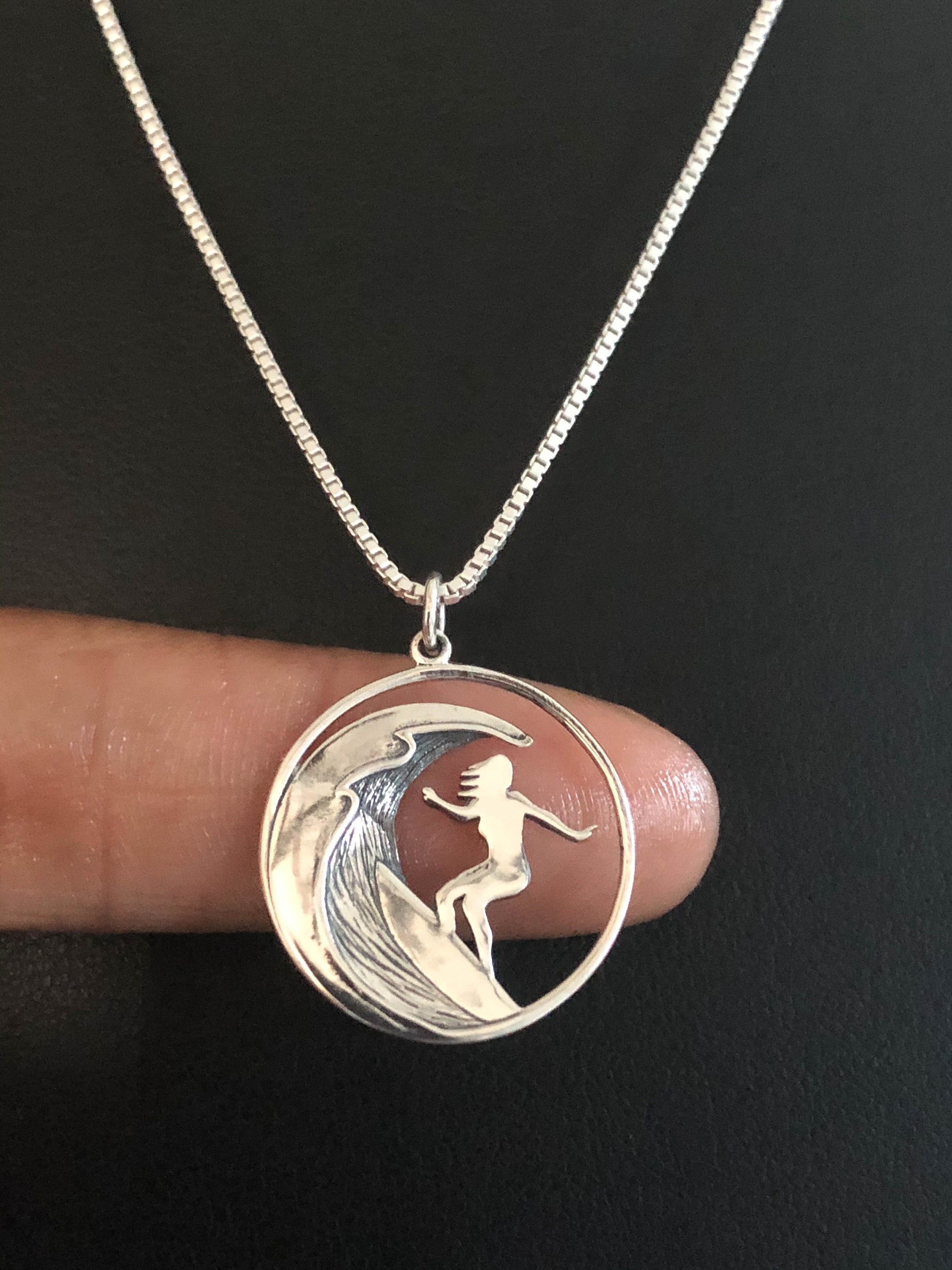 Surfer Girl Necklace Sterling Silver Surfer Girl Pendant Etsy