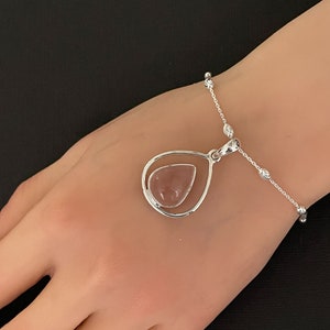 Natural Rose Quartz  Bracelet, Sterling Silver Beaded Bracelet, Rose Quartz Charm Bracelet, January Birthstone Jewelry, Stackable Bracelet