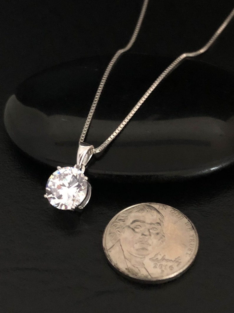 Sterling Silver Cz Necklace, Solitaire Necklace, Cubic Zirconia Necklace, Clear Cubic Zirconia Pendant, Wedding Necklace, Bridal Necklace image 8