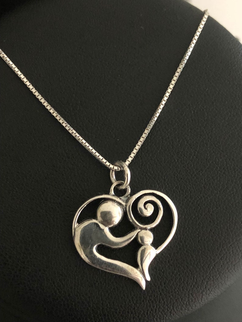 Mother and Child Necklace, Mother and Child Pendant, Sterling Silver Heart Necklace, Heart Charm Pendant, Gift For Mom, Mother Necklace image 5
