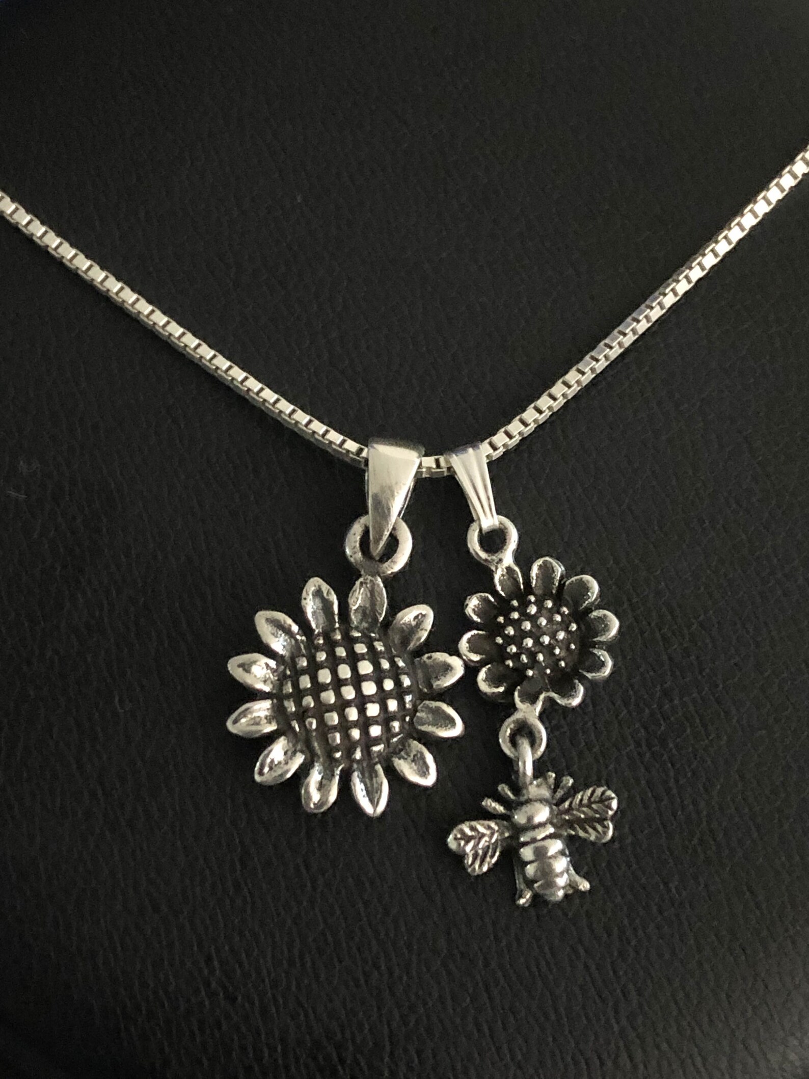 Sunflower Bee Necklace Sterling Silver Sunflower Necklace Etsy